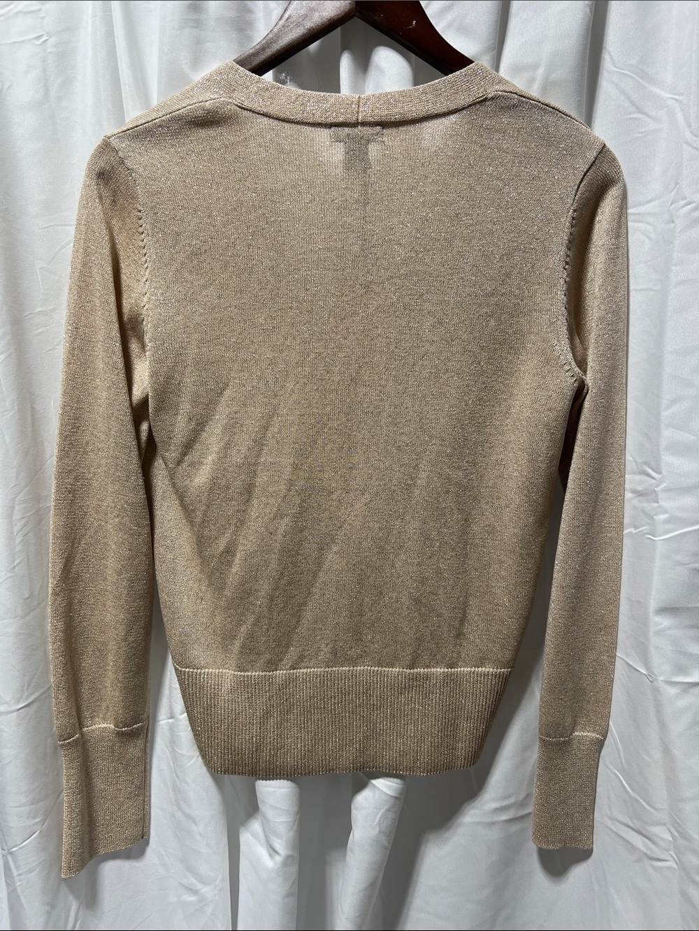 Halogen Metallic Wrap V-Neck Sweater in Champagne Beige - Picture 4 of 4